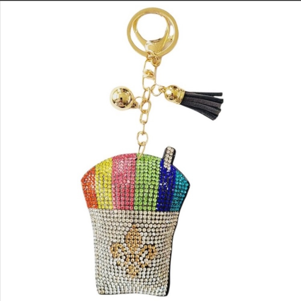 Bling Rhinestone Gold Fleur De Lis Purse Charm Key Chain